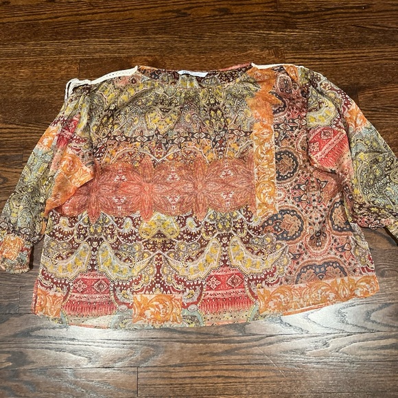 ZARA Sheer Multicolor Paisley Long Sleeve Top Blouse Large - Picture 1 of 4